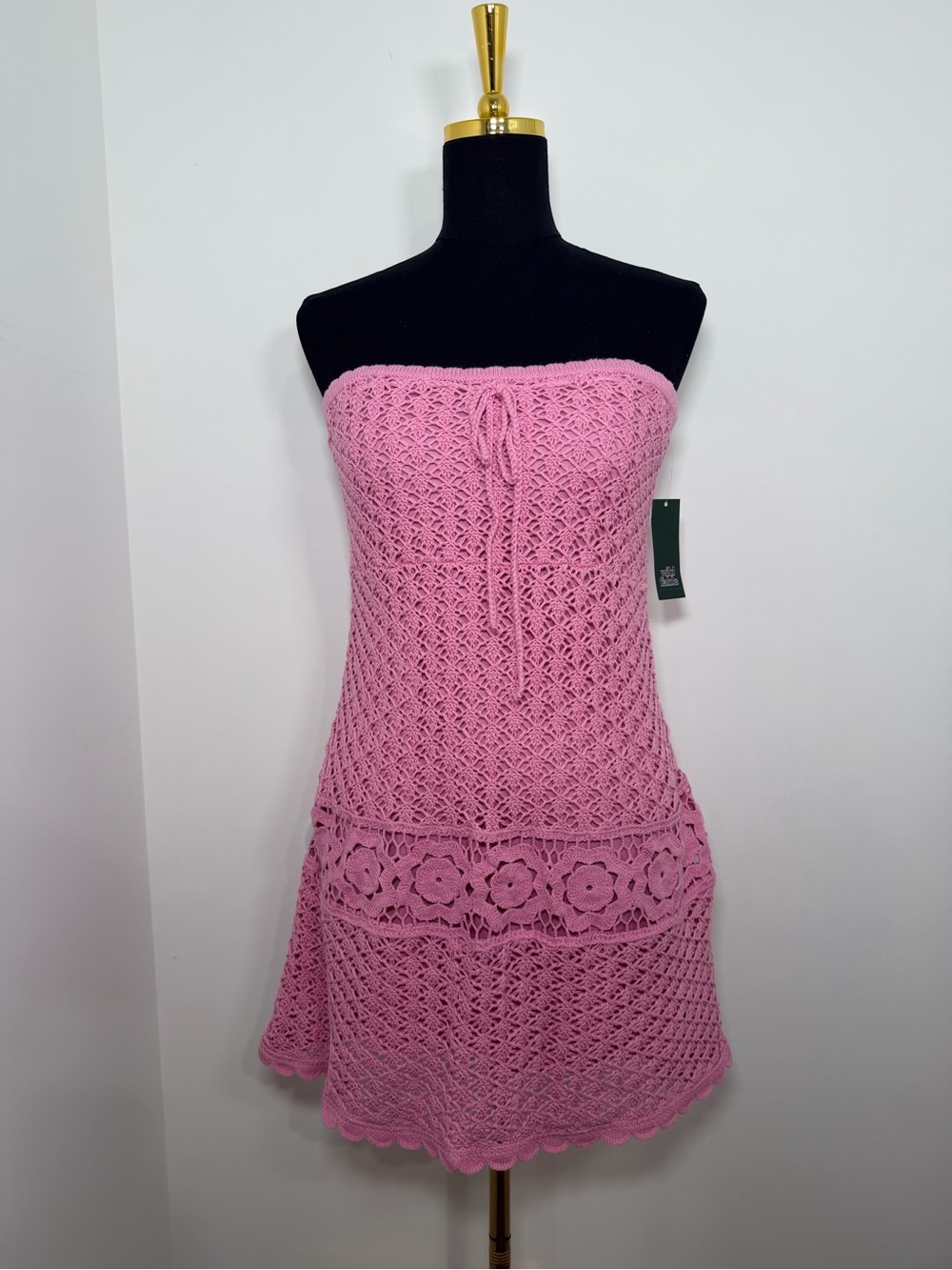 Wild Fable Pink Crochet Strapless Mini Dress Size L NWT